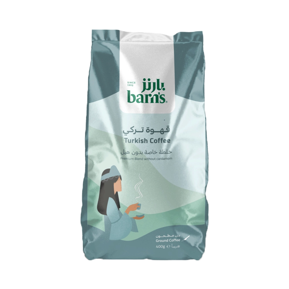 قهوة بارنز تركي خلطة خاصة بدون هيل بن مطحون ، 400 جرام من عال الكيف