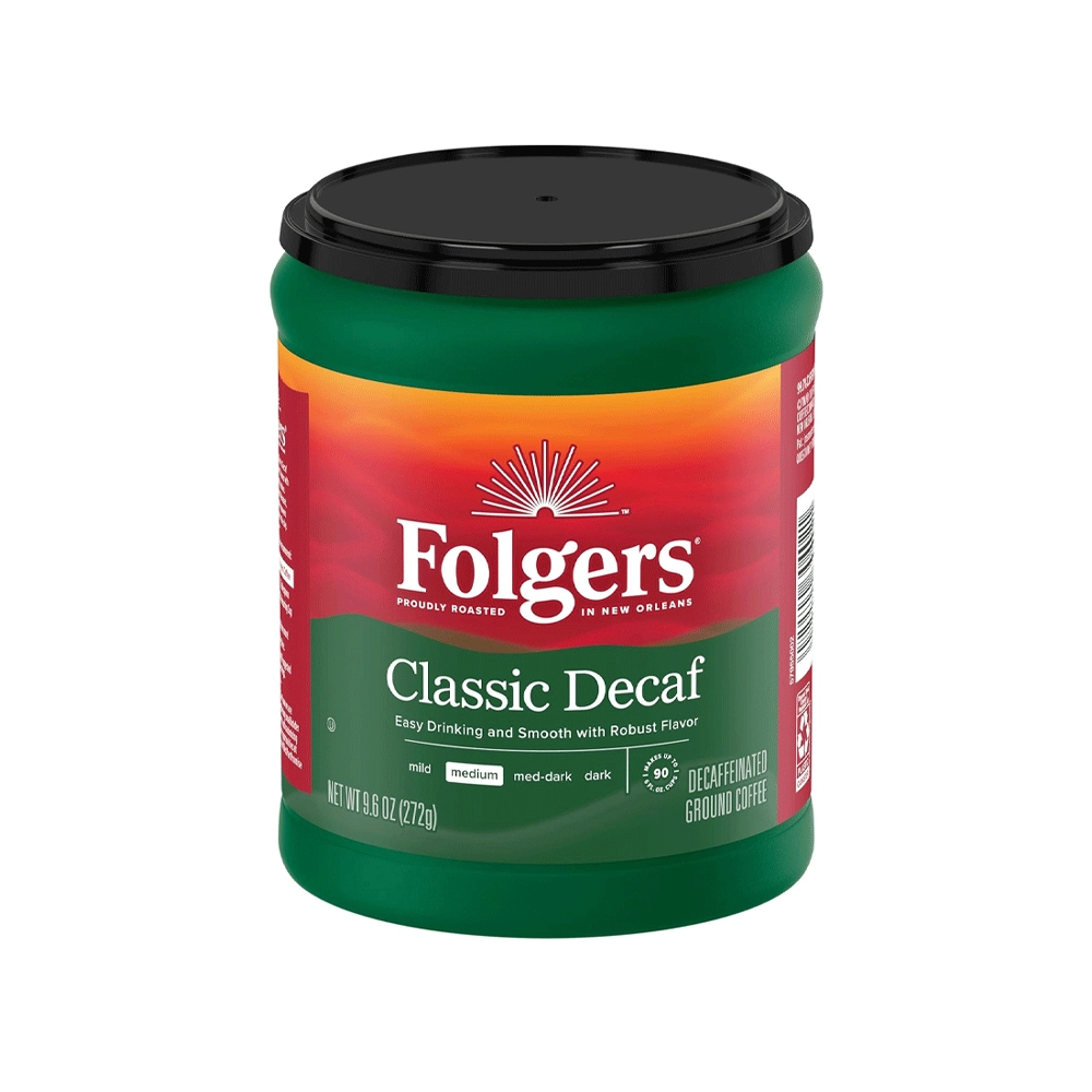 قهوة فولجرز كلاسيك منزوعة الكافيين مطحونة متوسطة التحميص ، 272 جرام من عال الكيف