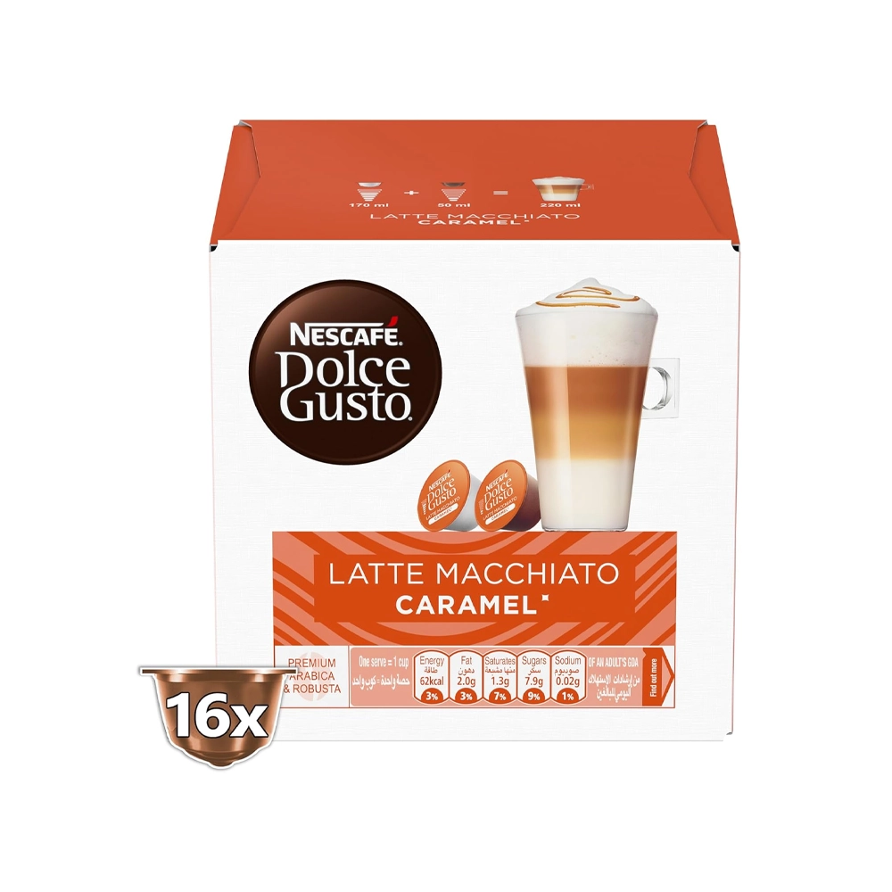 نسكافيه دولتشي غوستو لاتيه ماكياتو كراميل ، 16 كبسولة من عال الكيف